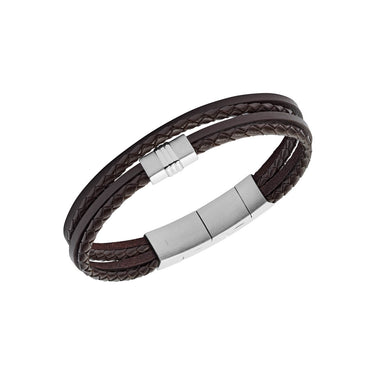 Fossil Stainless Steel Jewelry Brown Multistrand Braided Leather Bracelet