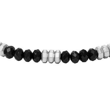 Fossil Stainless Steel Jewelry Black Agate Beaded 19+2.5cm Bracelet