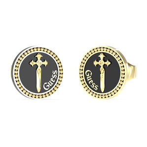 Guess Men's Jewellery Gold Plated Stainless Steel 12mm Dagger Coin Stud Earrings