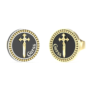 Guess Men's Jewellery Gold Plated Stainless Steel 12mm Dagger Coin Stud Earrings