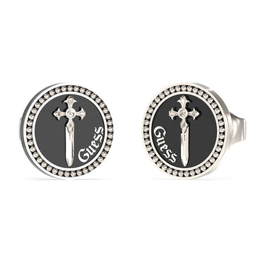 Guess Men's Jewellery Stainless Steel 12mm Dagger Coin Stud Earrings