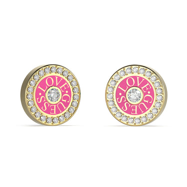 Guess Gold Plated Stainless Steel Fuchsia 12mm Love Stud Earrings