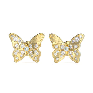 Guess Gold Plated Stainless Steel 12mm Pave Butterfly Stud Earrings