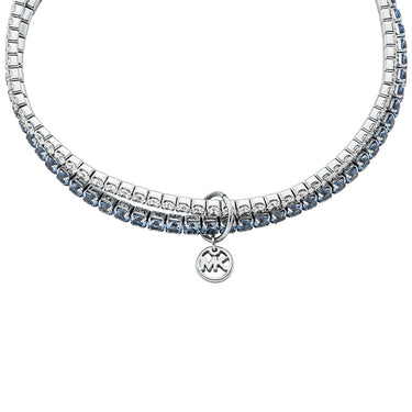 Michael Kors Silver Plated Brass Clear And Denim Zirconia Stretch Tennis Bracelet