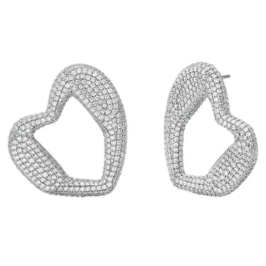Michael Kors Silver Plated Brass Pave Curb Heart Stud Earrings