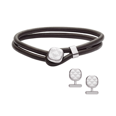 Emporio Armani Silver Plated Stainless Steel Logo Bracelet and Cufflink Set