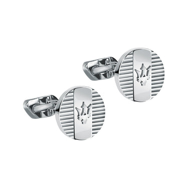 Maserati Stainless Steel Round Stripped Logo Cufflinks