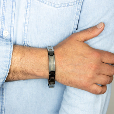 Stainless Steel Greek Key Black And Silver 20.3cm Bracelet