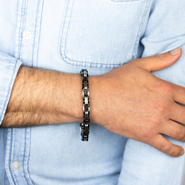 Sterling Silver Black and Silver Two Tone Fancy Link 20.3cm Bracelet