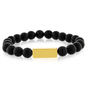 Stainless Steel Gold Plated Black Beads Stretchable Bracelet