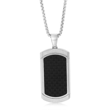 Stainless Steel Black Textured Dog Tag Pendant On Chain