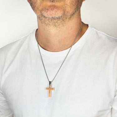 Stainless Steel Chocolate Colour Polished Cross Pendant On Chain