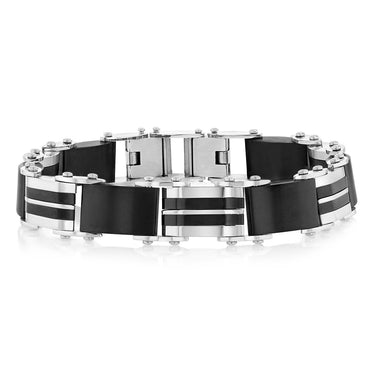 Stainless Steel Black And Silver Hinged 21cm Bracelet