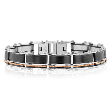 Stainless Steel Multitone Silver Black And Chocolate Hinged 21cm Bracelet