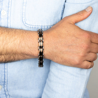 Stainless Steel Multo Tone Black Silver And Chocolate Hinged 21cm Bracelet