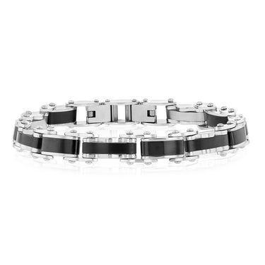 Stainless Steel Multi Tone Silver And Black Hinged 21cm Bracelet