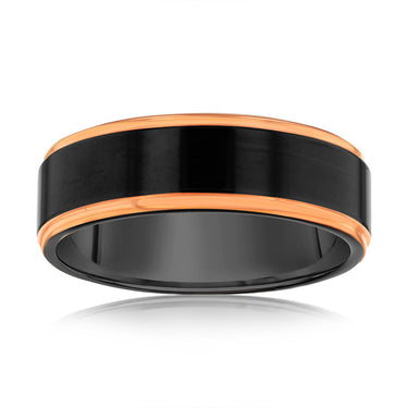 Black Middle Stripe Rose Gold Tungsten Ring