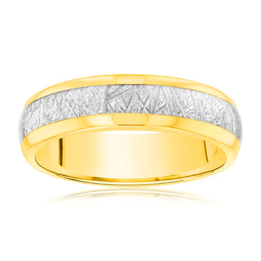 Textured Silver Stripe Gold Polished 6mm Tungsten Ring