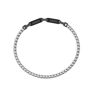 Guess Men's Jewellery Stainless Steel Clear Tennis Black Logo Buckle Bracelet