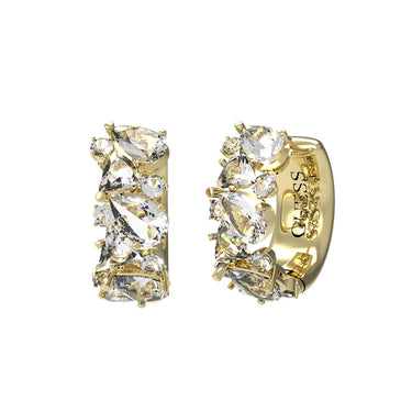 Guess Gold Plated Stainless Steel 15mm Multi Crystal Huggies Earrings