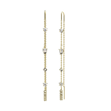 Guess Gold Plated Stainless Steel 75mm Chains And Crystal Threader Drop Earrings