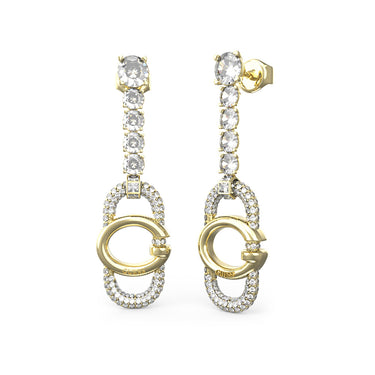 Guess Gold Plated Stainless Steel 41mm G Logo and Crystal Tennis Drop Earrings