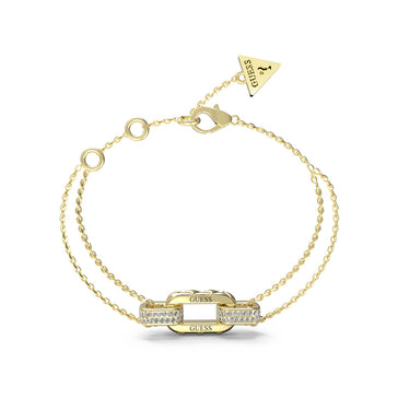 Guess Gold Plated Stainless Steel Matelasse And Pave Double Chain Bracelet