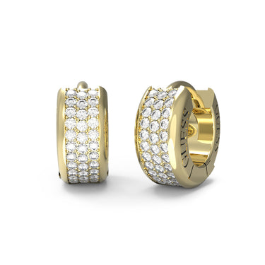 Guess Gold Plated Stainless Steel 12mm Pave Mini Huggies Earrings