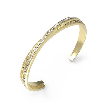 Guess Gold Plated Stainless Steel Matelasse And Pave Open Bangle