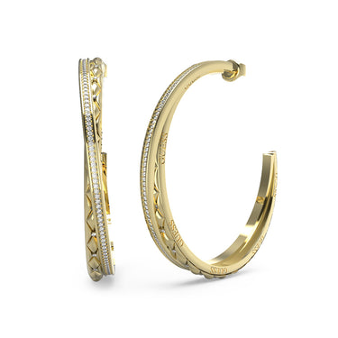 Guess Gold Plated Stainless Steel 52mm Matelasse And Pave Hoop Earrings