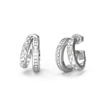 Guess Stainless Steel 18mm Matelasse And Pave Double Hoops Earrings