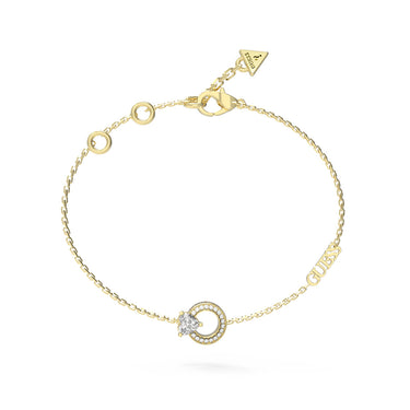 Guess Gold Plated Stainless Steel Heart Crystal Circle Bracelet