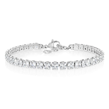 Stainless Steel 4X4mm Cubic Zirconia Tennis Bracelet