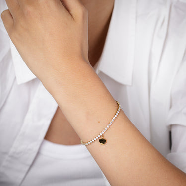 Stainless-Steel Gold-Plated Heart Charm 2.4mm Cubic Zirconia Tennis Bracelet