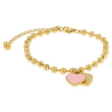Stainless Steel Gold Plated Heart Charm Beaded Bracelet