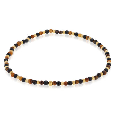 Stainless Steel Gold Plated Black Agate Tiger Eye 17.5cm Stretchable Bracelet