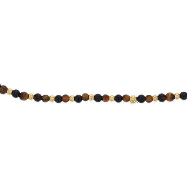 Stainless Steel Gold Plated Black Agate Tiger Eye 17.5cm Stretchable Bracelet