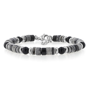 Forte Stainless Steel Black Agate, Map Stone And Black Labradorite 21+2.5cm Bracelet