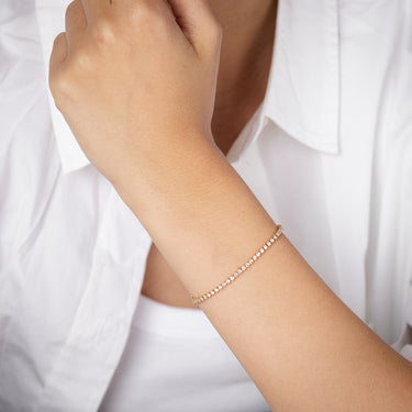 Stainless Steel Gold Plated 2mm Cubic Zirconia Tennis 17+3.5cm Bracelet