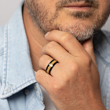 Laminated Stainless Steel Black Ring with Wood Inly