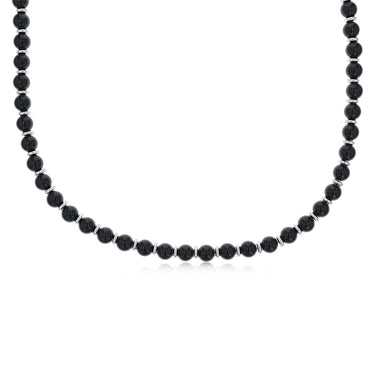 Black Beaded Necklace with Silver Spacers
