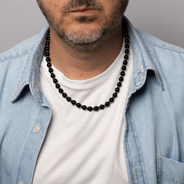 Black Beaded Necklace with Silver Spacers