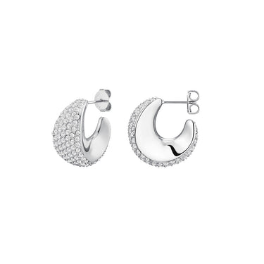 Rosefield Pavé Half Moon Silver Hoops