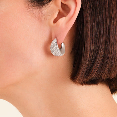 Rosefield Pavé Half Moon Silver Hoops