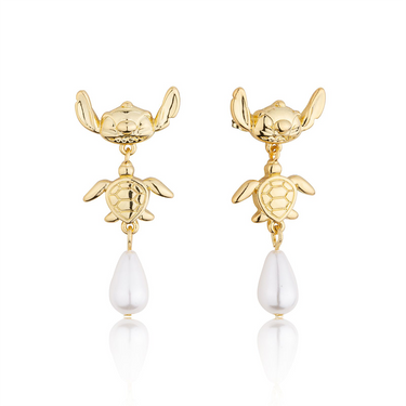 Disney Stitch Turtle Yellow Gold Plated Stainless Steel Drop Earrings