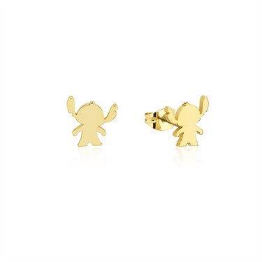 Disney Stitch Ohana Yellow Gold Plated Stainless Steel Stud Earrings