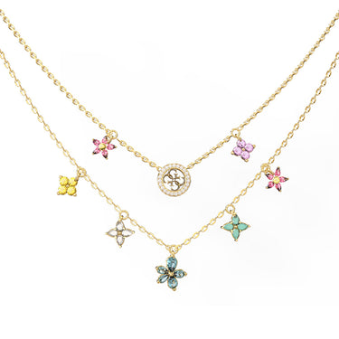 Guess Gold Plated Stainless Steel Two Rows Flowers Necklace