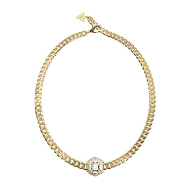 Guess Gold Plated Stainless Steel Octagon Stone Necklace