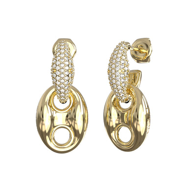 Guess Gold Plated Stainless Steel Marine Pave Link 25mm Pendant Earrings