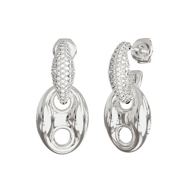 Guess Stainless Steel Marine Pave Link 25mm Pendant Earrings